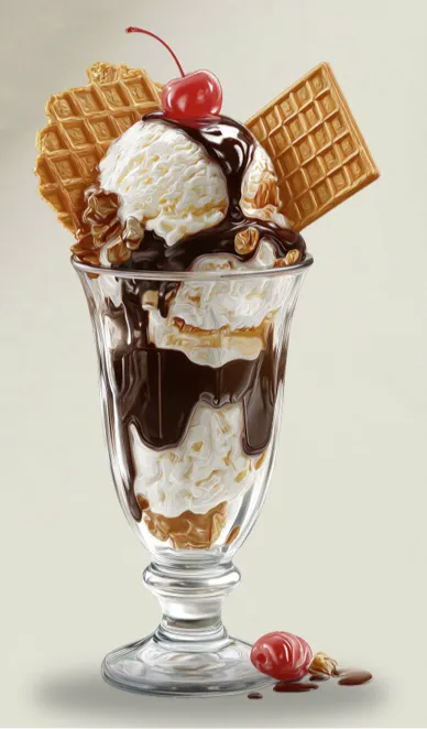 Eisbecher mit Waffel